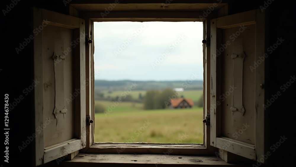 Rustic Window View: A Glimpse of Tranquil Countryside Rustic Window View: A Glimpse of Tranquil Countryside