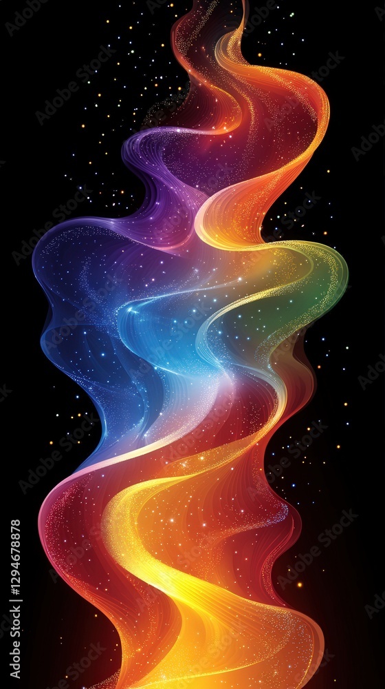 Naklejka premium Colorful Abstract Wave with Sparkles on Black Background