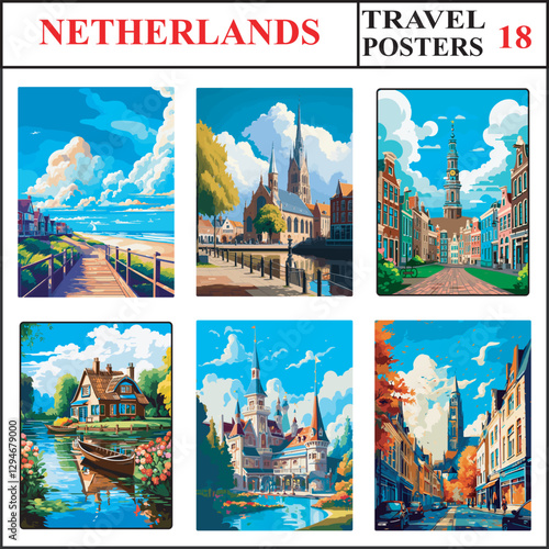 Netherlands Noordwijk Roermond Groningen Travel Poster Wall Art Print Collection Set Part 18