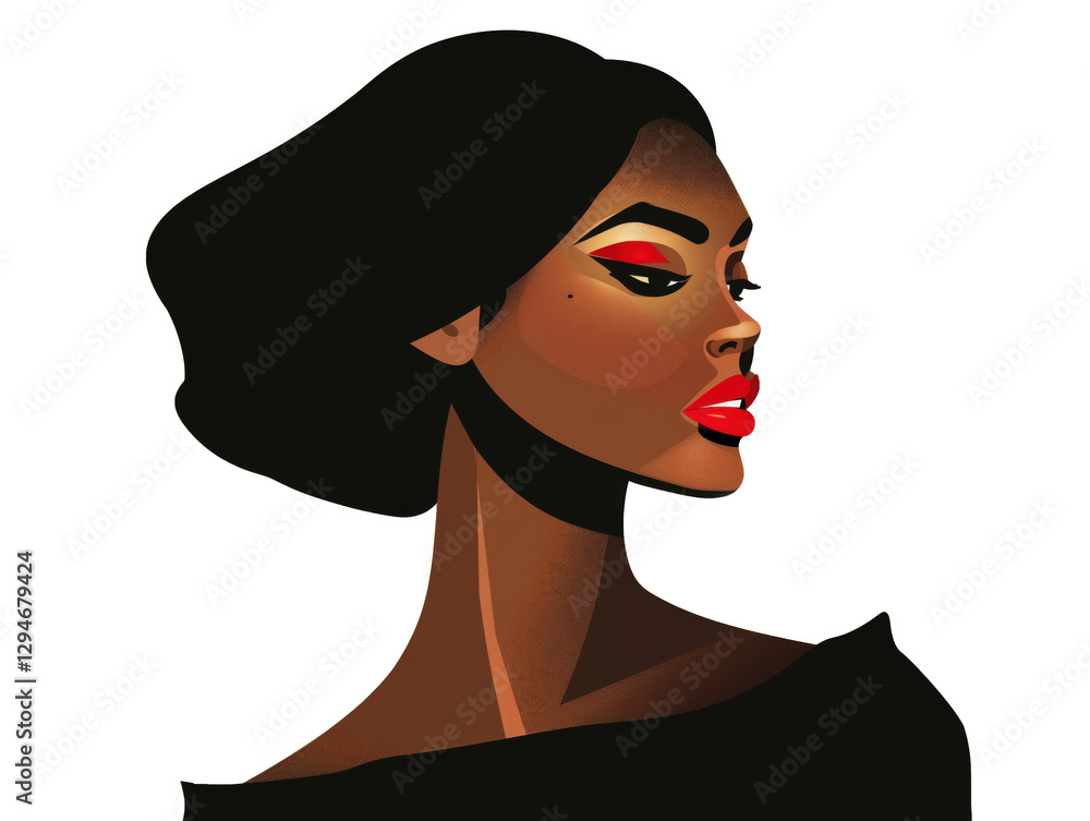Φωτογραφία illustration of a woman with red lipstick and black hair,  transparent backgroun