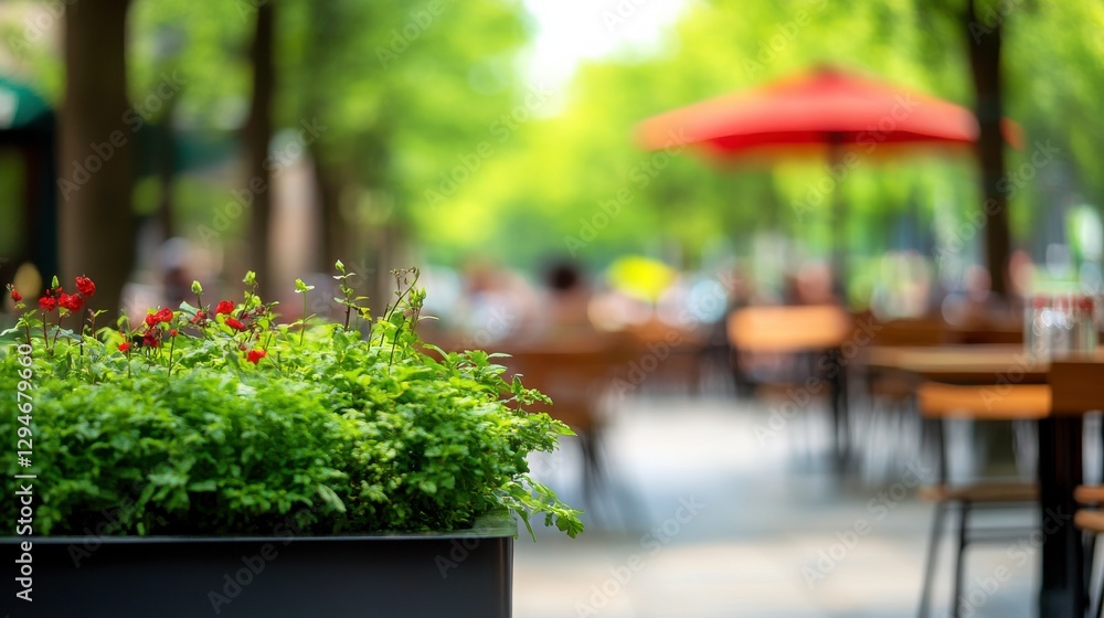 Lively Outdoor Dining Area Surrounded by Greenery Lively Outdoor Dining Area Surrounded by Greenery