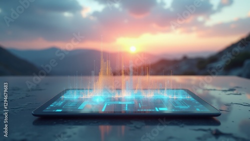 Transparent device displays streaming data for real-time analytics, enriched by machine learning forecasts on a plain background.