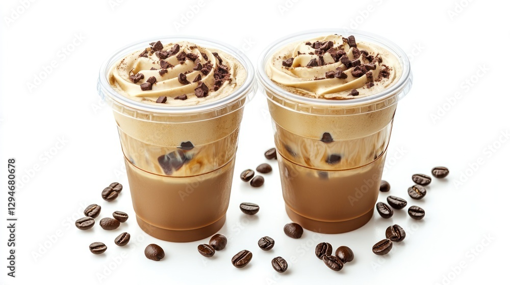 Two Iced Coffees with Whipped Cream and Chocolate Shavings Two Iced Coffees with Whipped Cream and Chocolate Shavings