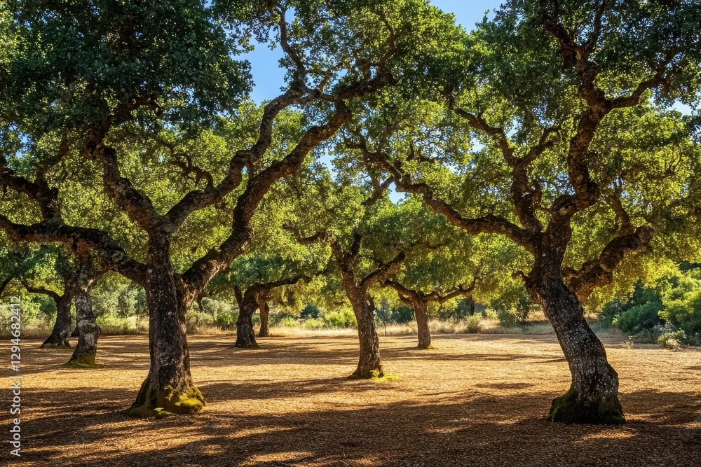 Stunning Landscape of Cork Oak Trees in Portugal's Alentejo Region with Freshly Shed Bark Stunning Landscape of Cork Oak Trees in Portugal's Alentejo Region with Freshly Shed Bark