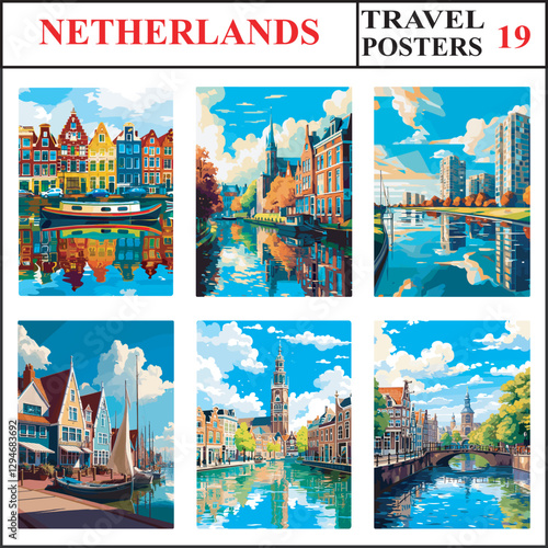 Netherlands Amsterdam Zwolle Almere Travel Poster Wall Art Print Collection Set Part 19