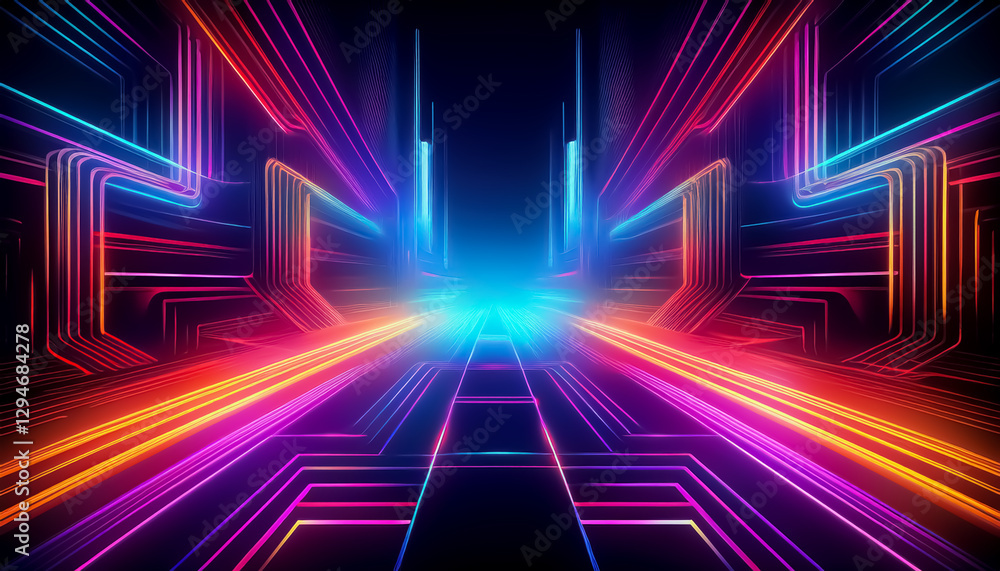 Futuristic Neon Light Tunnel with Vibrant Colors and Speed Lines Futuristic Neon Light Tunnel with Vibrant Colors and Speed Lines