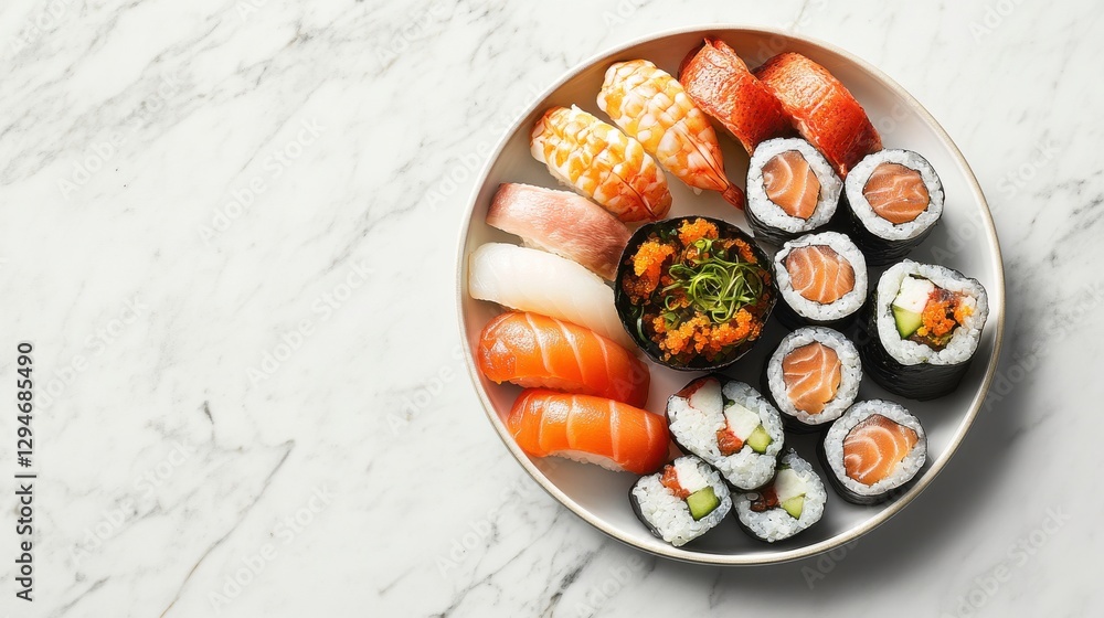 Assorted Sushi and Sashimi on Marble Platter Assorted Sushi and Sashimi on Marble Platter