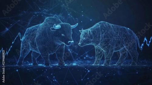 Obraz na płótnie Digital Bull and Bear Confrontation: Stock Market Trends w salonie