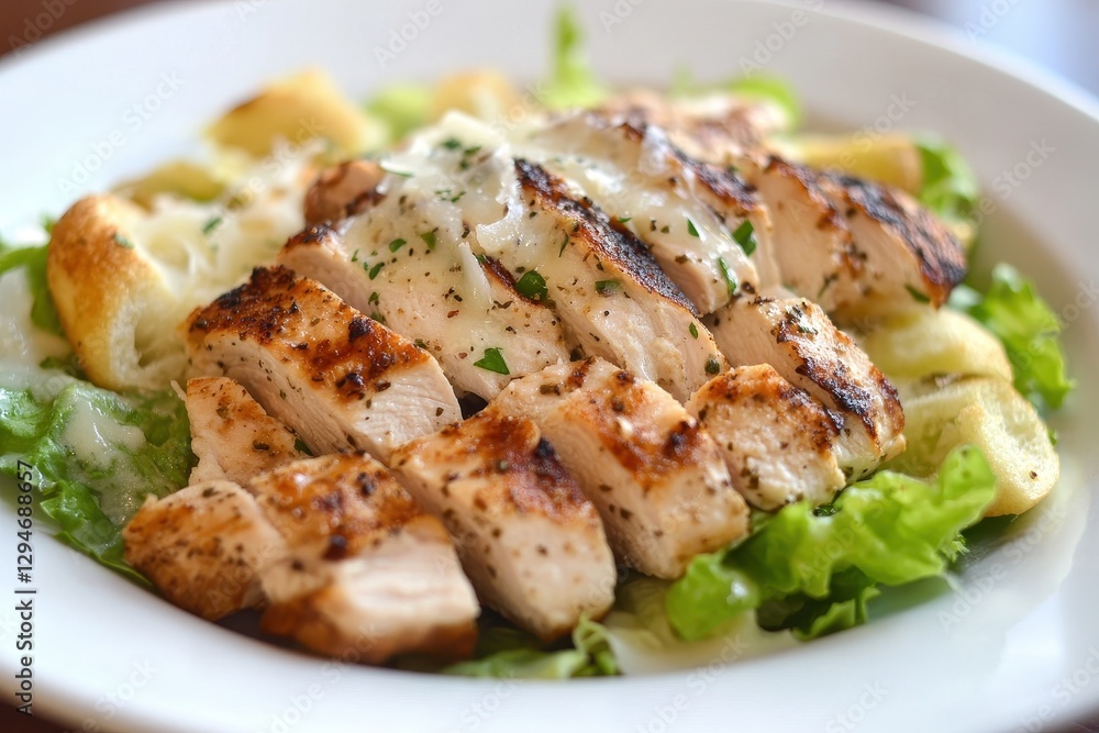 Savory Chicken Caesar Salad with Grilled Poultry, Fresh Romaine, and Parmesan Cheese Savory Chicken Caesar Salad with Grilled Poultry, Fresh Romaine, and Parmesan Cheese