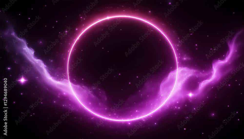 Obraz premium Glowing Neon Purple Energy Ring in Space with Cosmic Nebula