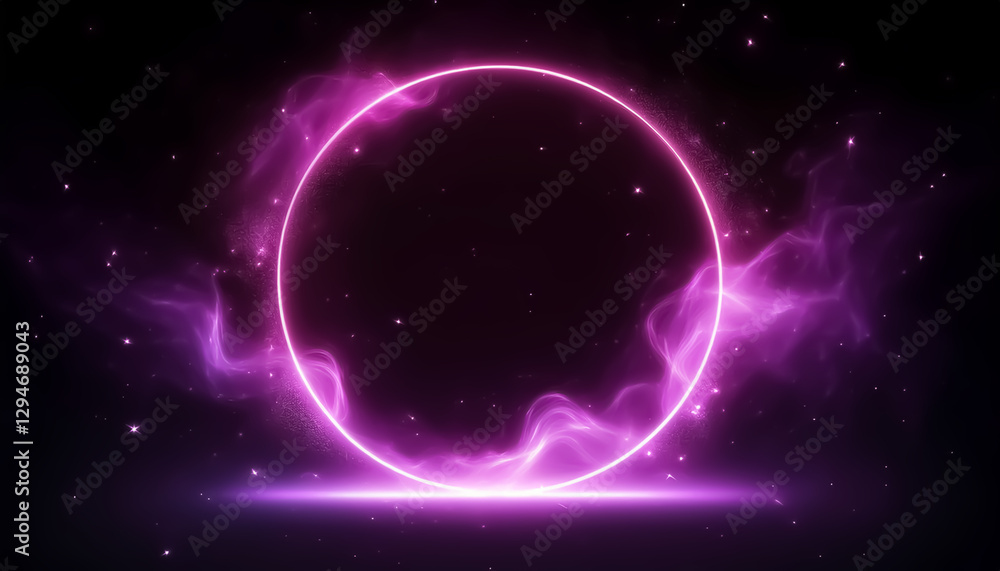 Obraz premium Glowing Neon Purple Energy Ring in Space with Cosmic Nebula