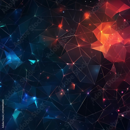 Abstract Cosmic Energy Red, Blue, and Orange Geometric Shapes Involving Sparkles And Patterns