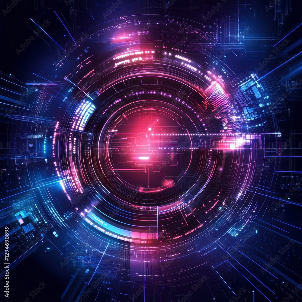 Abstract Digital Art Glowing Circular Pattern in Pink, Purple, and Blue Digital Art Pattern Design