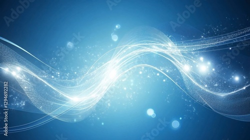 Abstract Glowing Blue Wave with Sparkling Particles