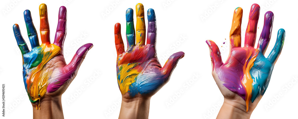 colorful hands painted isolated on transparent background colorful hands painted isolated on transparent background