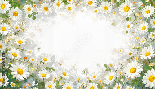The background is painted with daisies in watercolor.