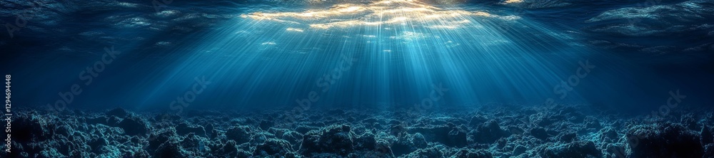 Fototapeta premium Serene Underwater View with Light Shining Through Calm Blue Waters. Generative AI