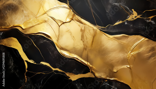 Luxurious Golden Waves on Black Marble Background