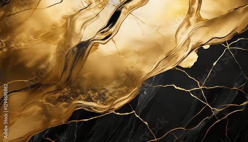 Luxurious Golden Waves on Black Marble Background