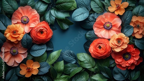 Wallpaper Mural This is a beautiful arrangement of vibrant flowers and green leaves, showcasing a variety of colors and textures, perfect for design inspiration. Torontodigital.ca