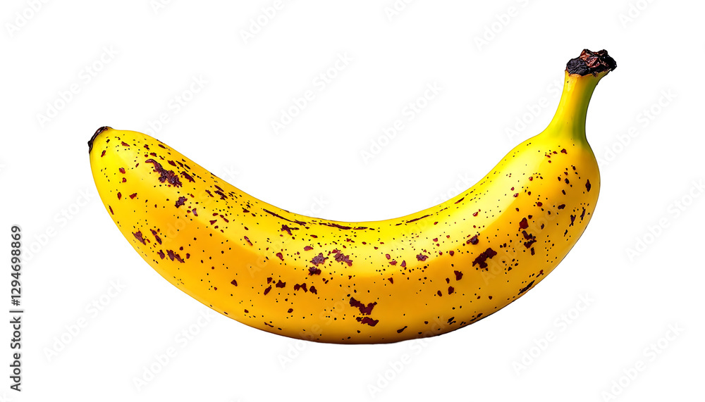 Photo Realistic Ripe Banana with Brown Spots on Black Background