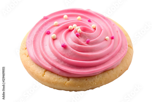a sugar cookie with pink frosting image isolated on a transparent