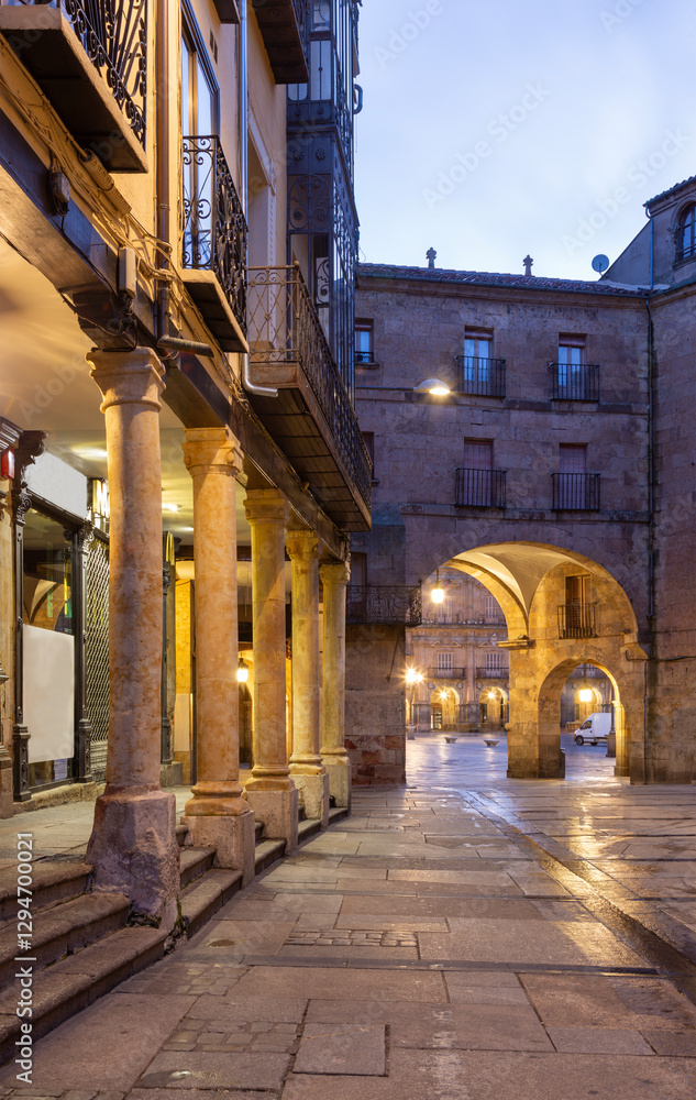 Fototapeta premium Salamanca - The square Plaza del Corrillo at dusk.