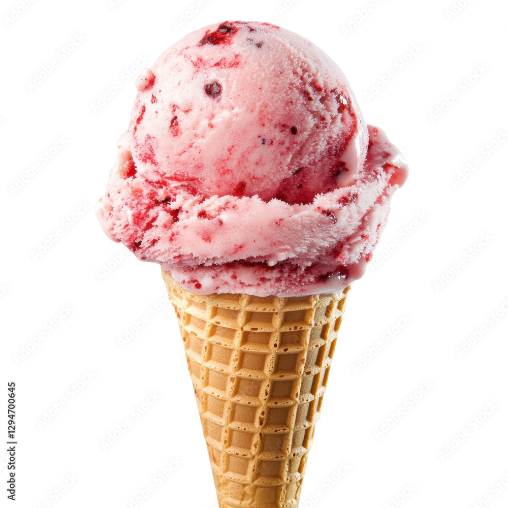 Strawberry Ice Cream Cone on transparent background.