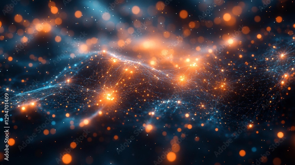 Fototapeta premium Futuristic Digital Network with Interconnected Nodes and Glowing Lights. Generative AI