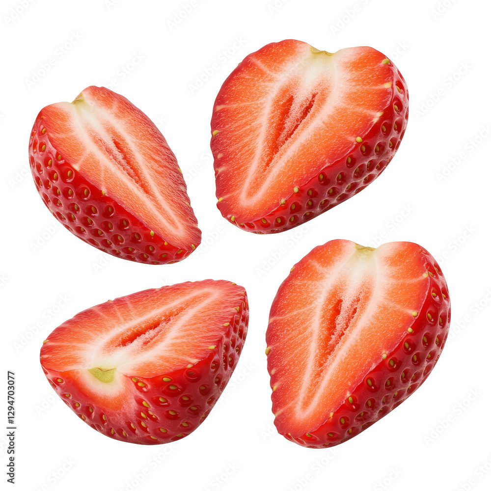 Falling Red Ripe Strawberries Slices isolated on transparent background, Strawberries Falling PNG Falling Red Ripe Strawberries Slices isolated on transparent background, Strawberries Falling PNG