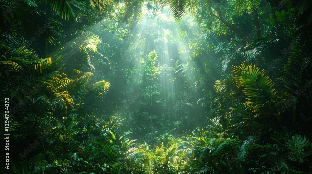 A beautiful tropical jungle filled with lush greenery and sunlight filtering through the trees, creating a serene atmosphere in nature. A beautiful tropical jungle filled with lush greenery and sunlight filtering through the trees, creating a serene atmosphere in nature.