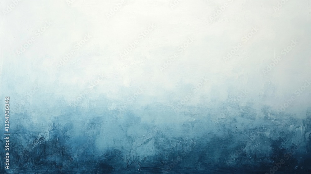 Naklejka premium An abstract painting featuring a serene gradient from deep blue at the bottom to soft white at the top, evoking calmness.