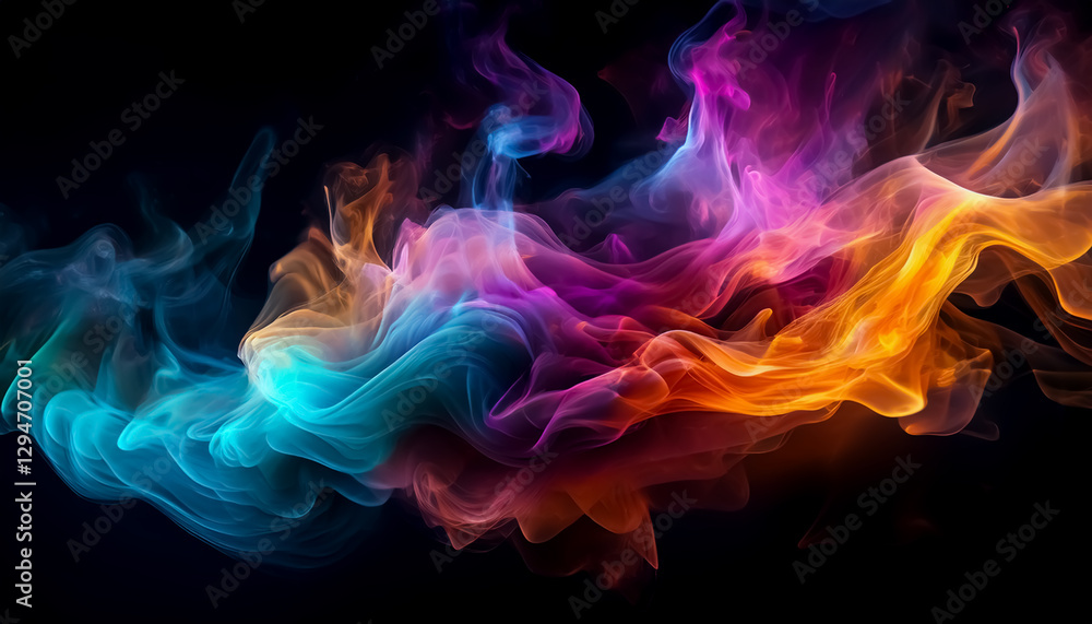 Fototapeta premium Vibrant Multicolored Smoke Swirls on Black Background