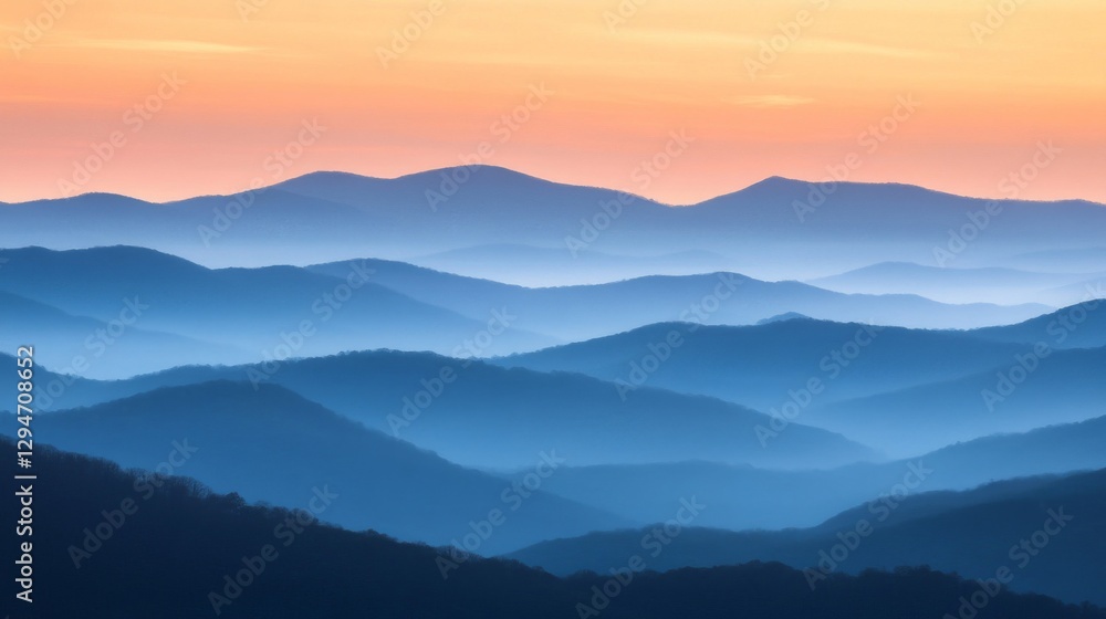 Blue Mountains at Sunset: Layers of Hills in Mist Blue Mountains at Sunset: Layers of Hills in Mist