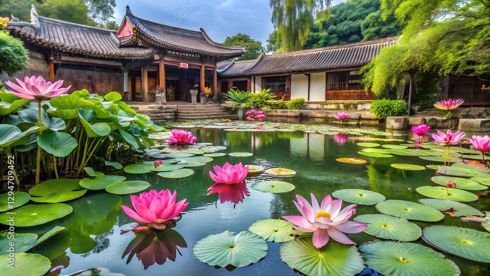 Lotus Pond Garden Asian Architecture Lotus Pond Garden Asian Architecture