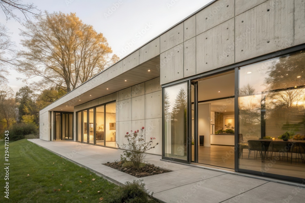 Modern Architectural Marvel: A Stunning Concrete Home Embracing Nature's Beauty at Dusk Modern Architectural Marvel: A Stunning Concrete Home Embracing Nature's Beauty at Dusk