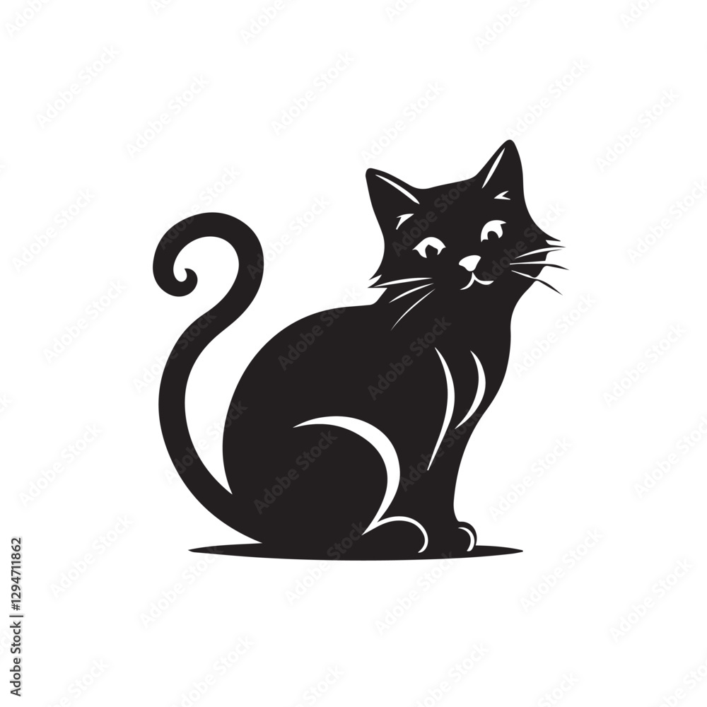 Cat silhouette on white background. Cat silhouette. Vector illustration. Cat silhouette on white background. Cat silhouette. Vector illustration.