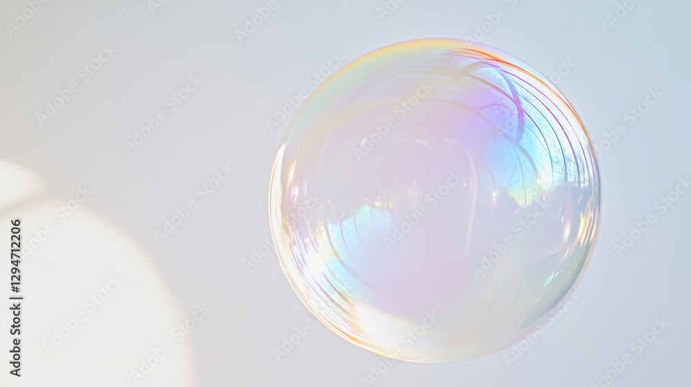 A shimmering soap bubble floats gracefully against a soft white background, capturing light and color in its delicate surface. A shimmering soap bubble floats gracefully against a soft white background, capturing light and color in its delicate surface.