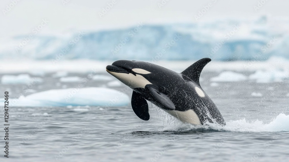 Fototapeta premium Majestic Orca Whale Breaching in Icy Arctic Waters