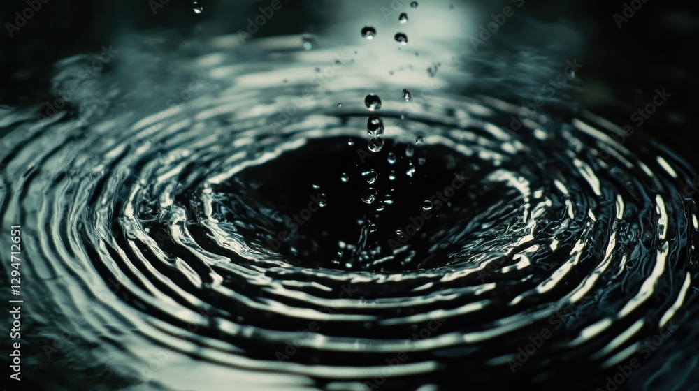A close-up of water droplets creating ripples in a dark, reflective pool, evoking a tranquil and meditative mood. A close-up of water droplets creating ripples in a dark, reflective pool, evoking a tranquil and meditative mood.