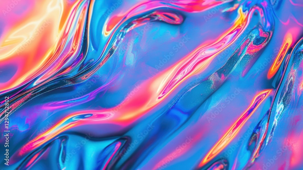 Obraz premium Colorful abstract waves featuring vibrant hues of blue, pink, and purple, creating a mesmerizing fluid effect.