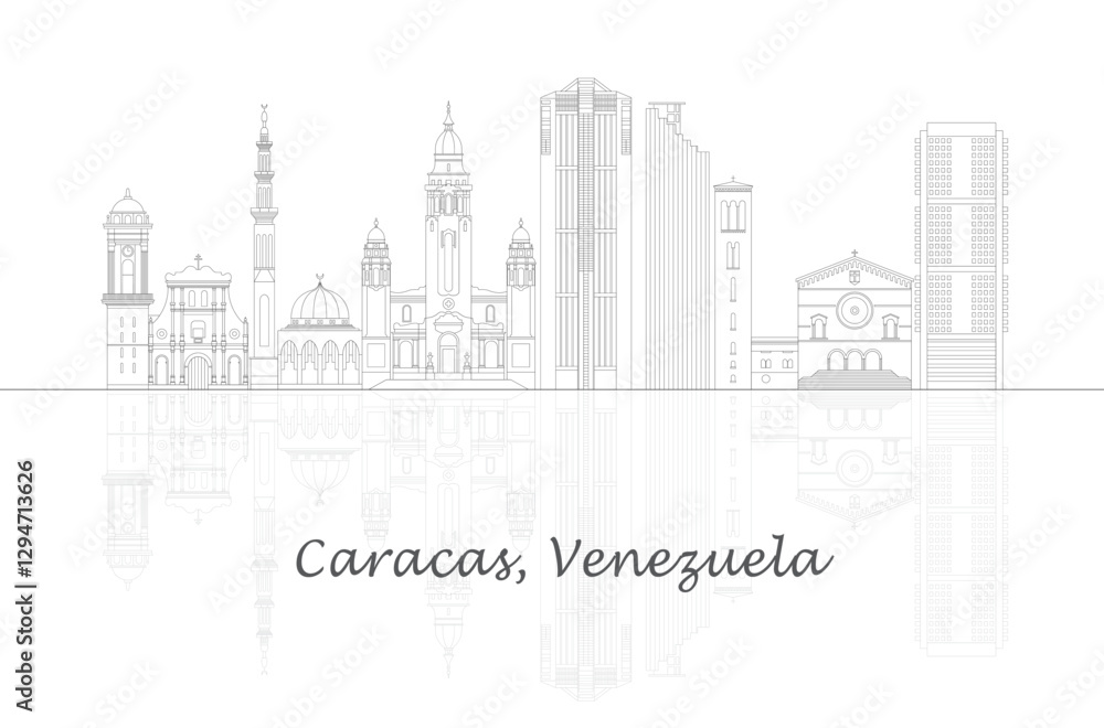 Fototapeta premium Outline Skyline panorama of city of Caracas, Venezuela - vector illustration
