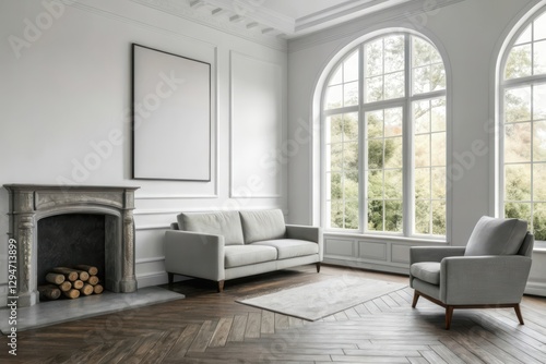 Elegant and Modern Living Room Interior Featuring Natural Light and Classic Design Elements