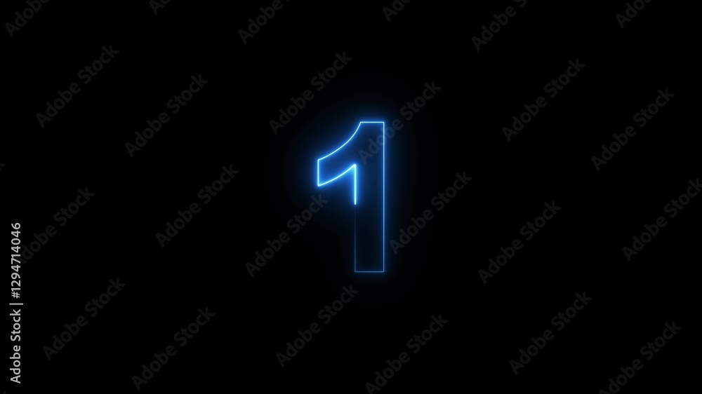 Glowing neon light digital number 1. light cyan color symbol, seamless loop animation on black background, Educational mathematics concept with neon letter 1 digit with alpha channel . Glowing neon light digital number 1. light cyan color symbol, seamless loop animation on black background, Educational mathematics concept with neon letter 1 digit with alpha channel .