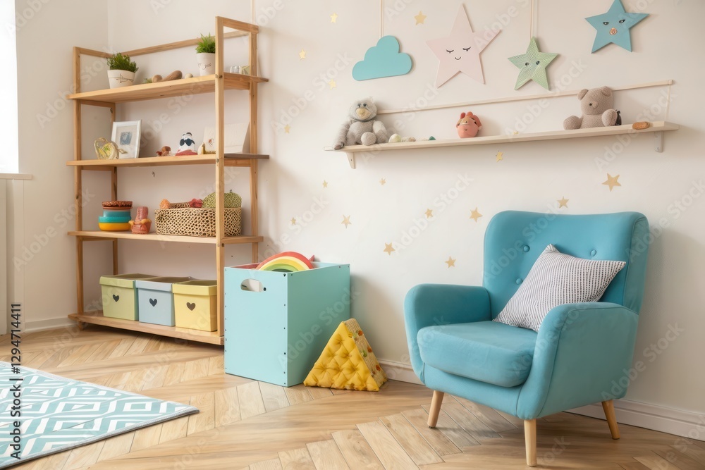 Fototapeta premium Cozy and Playful Children's Room with Decorated Walls and Colorful Furnishings