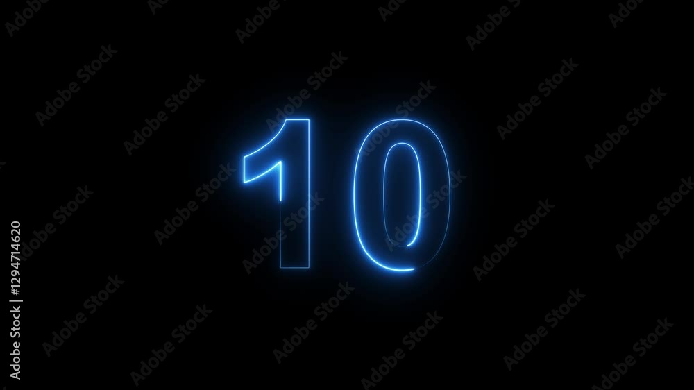 Glowing neon light digital number 10. light cyan color symbol, seamless loop animation on black background, Educational mathematics concept with neon letter 10 digit with alpha channel . Glowing neon light digital number 10. light cyan color symbol, seamless loop animation on black background, Educational mathematics concept with neon letter 10 digit with alpha channel .