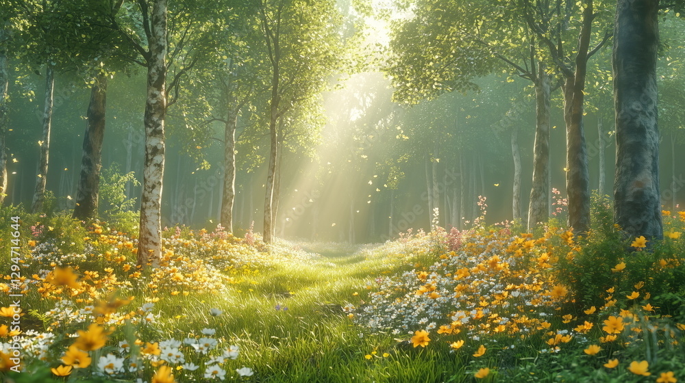 Obraz premium Sunlit forest path nature landscape