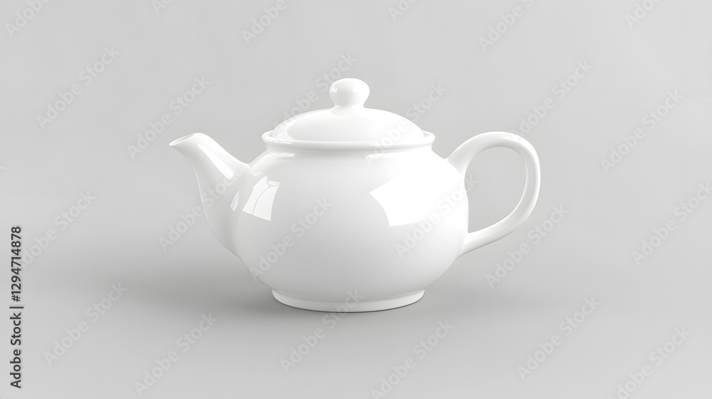 Elegant white porcelain teapot on a minimalist gray background, ideal for kitchenware displays Elegant white porcelain teapot on a minimalist gray background, ideal for kitchenware displays