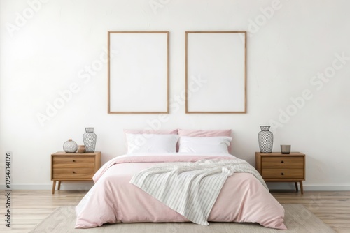 Stylishly Decorated Modern Bedroom Featuring Soft Pink Bedding and Minimalist Design