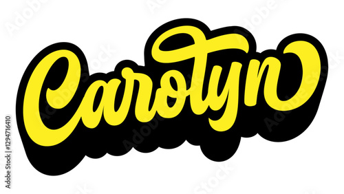 Name Carolyn written in retro groovy script lettering with long shadow effect